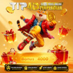 Desain Promosi TIP4D Menampilkan Karakter Harimau Ceria, Bonus, Hadiah, dan Nuansa Emas dalam Visual Menarik